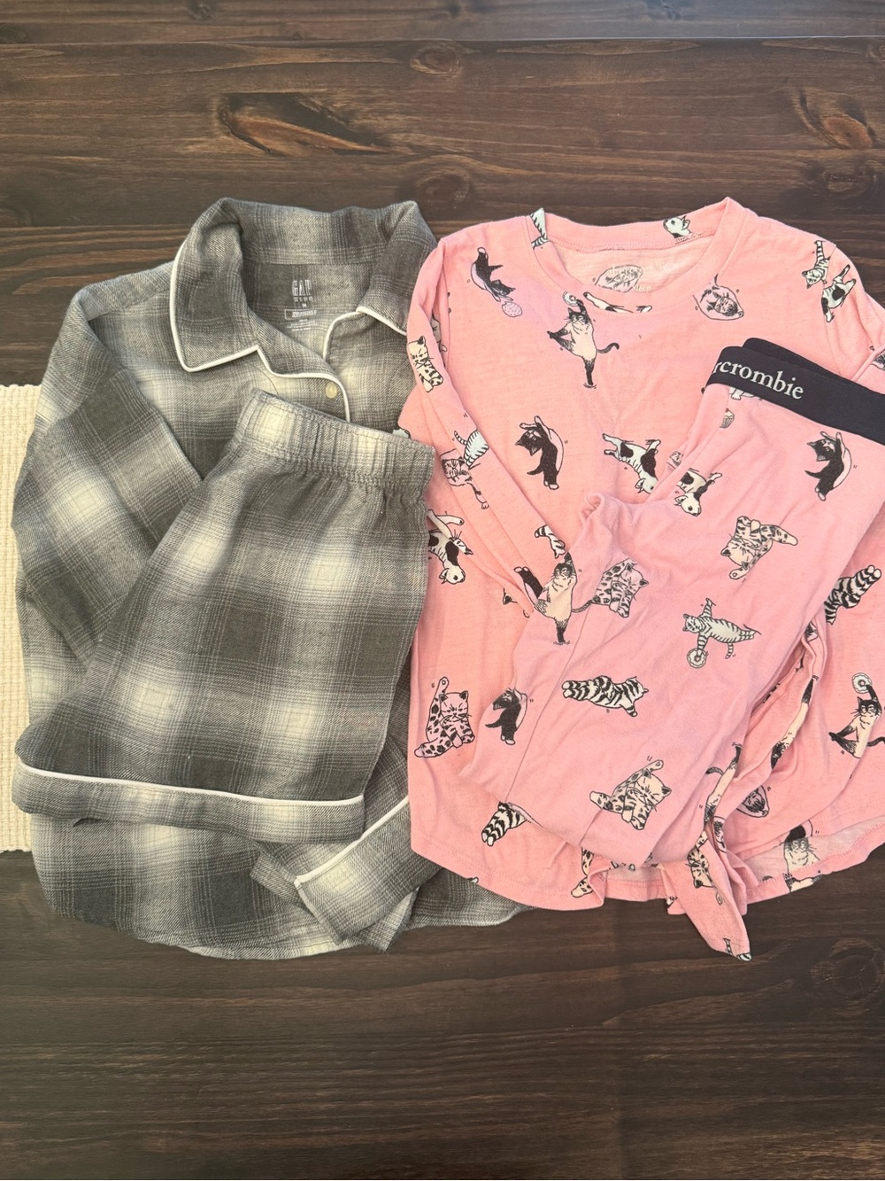 abercrombie kids Pink Cat & Gray Plaid Pajama Set Duo